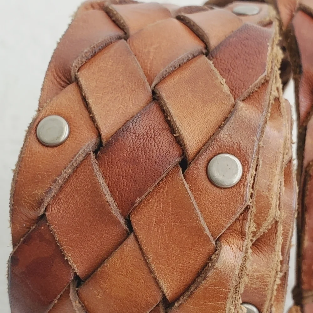 Americal Eagle Western Braided Woven Leather Studded Men's Cognac Size S/M